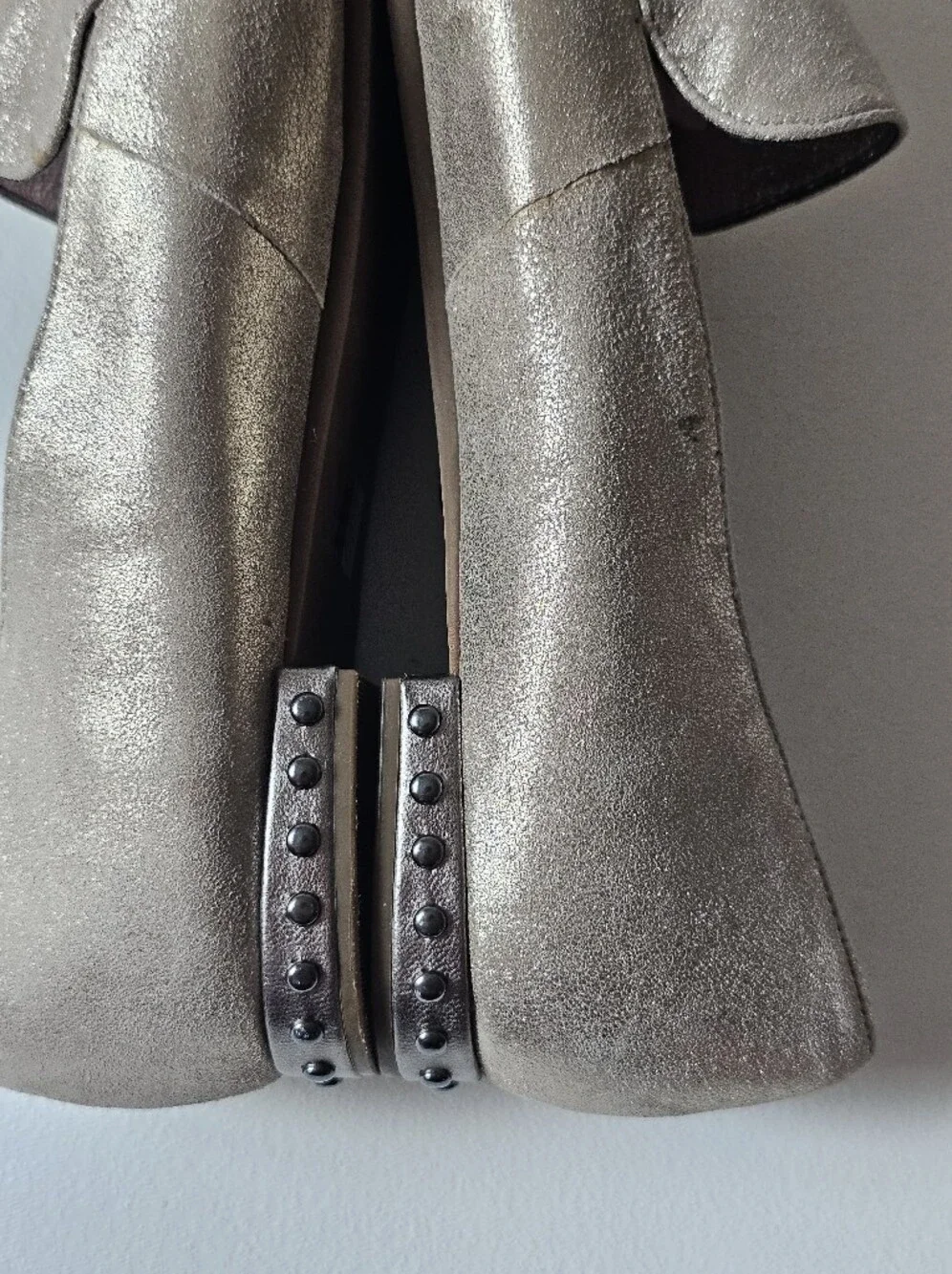 Adrianna Papell Metallic Gold Leather Loafers Studded Heel Flats Women's 9